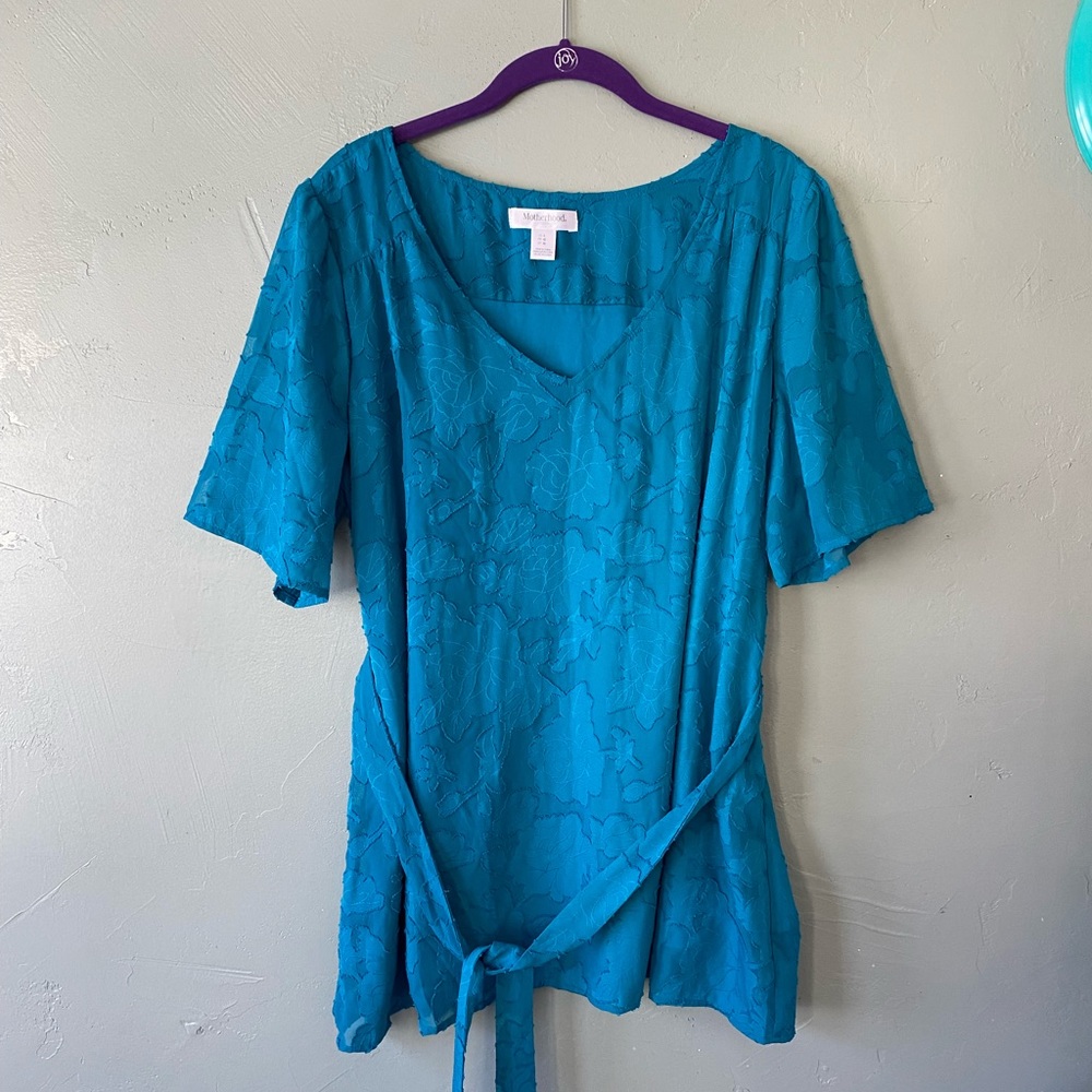 Motherhood Maternity top, Teal colored with tie front, size Large